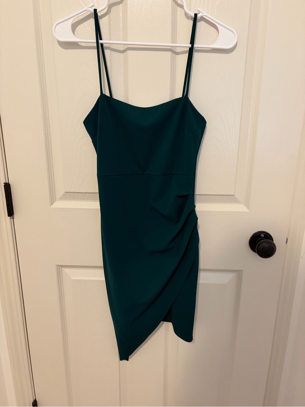 Blue Blush Teal Spaghetti-Strap Asymmetric Tulip Hem Mini Dress